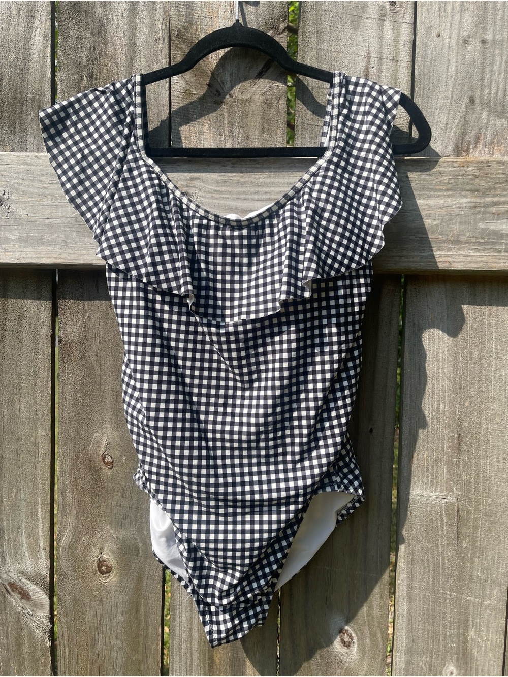 GAP Black and White Gingham One-Piece Swimsuit with Ruffle Sz M